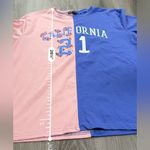 Romwe  Pink & Blue Divided Colorblock California 21‎ Graphic Short Sleeve Shirt S Photo 6