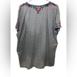 Johnny Was  V-Neck Embroidered Boho Short Sleeve Gray Laurelle Tee Shirt Size XL Photo 2