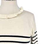 Böhme Striped Ruffled Neck Sweater Ivory White Black Size Medium Photo 2