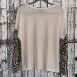 Discreet Cream waffle knit with cheetah sleeves top Photo 4