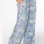 Roxy Floral Print Wide Leg Palazzo Pants Blue Yellow Elastic Waist Casual XS Photo 0