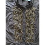 Chico's  Top Womens 2 Large Chocolate Brown Tunic Gold‎ Beaded Peasant Boho Desert Photo 5