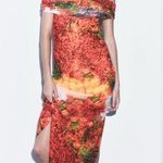 ZARA Tulle Off Shoulder Maxi Floral Print Dress w/Side Slit Size L NEW Photo 0