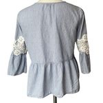 Hannah Blue Stripe Lace Detail Bell Sleeve Peplum Top, Sz M Size M Photo 3