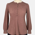 Belle‎ by Kim Gravel Button Henley Top Smocked Shoulder Long Sleeve Mauve XXS Pink Photo 0