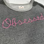Sundry 'Obsessed' Sweatshirt Womens Large/3 Gray Pink Crossover Back Embroidered Photo 1