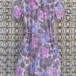 Vintage 80s Nancy II purple floral pussybow shirt dress 12 Size L Photo 0
