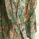 Cato Boho Smocked Paisley Button Down Shirt Green Pink Size XL Photo 10