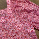 Loft  Cotton Shimmer Puff Sleeve Square Neck Top Blouse Pink White Gold Sz SMALL Photo 4