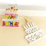 1‎ Pair Of Birthday Cake Design Happy Birthday Colorful Acrylic Earrings Photo 3