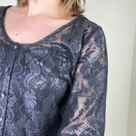 Free People Black Shimmer Sheer Floral Lace Henley Neck Flare Blouse Top Size L Photo 1
