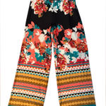 ECI  Floral and‎ Striped Wide-Leg Pants - Black, Red, Orange, Green Photo 0