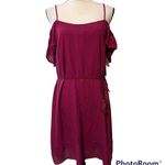 JustFab small maroon dress lined cold shoulder ruffles adjustable straps belted Photo 0