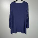 Chico's  Women's Blue Pearl Studded Old Money Tunic Top - Size 2 (Large) - Glam Photo 5