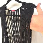 Festival Beach Crochet Black Coverup Western Boho Long Fringe Knot Open Knit Top Size M Photo 1