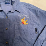 Disney Womens Vintage Winnie The Pooh Blue Corduroy Button Up Collared Shirt‎ Size M Photo 2