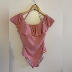 Michael Kors  Pink Ruffle Swimsuit Built in Shelf Bra Padded Cups Off Shoulder 6 Photo 13