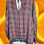 ZARA  Women's Red‎ Plaid Keyhole Neck Tasseled Long Sleeve Blouse Size S Photo 0