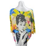Women's Multicolor Audrey Hepburn Comics Knit Half Sleeve Sweater Top Size 3 Yellow Photo 1