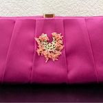 Oscar de la Renta Pink Satin Coral Bead Embellished Clutch Evening Shoulder Bag Photo 0