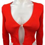 ZARA Red Ribbed One Button Long Sleeve Stretch Knit Cardigan Sweater Crop Top S Photo 2