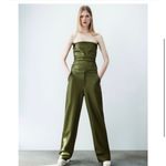 ZARA Olive Green Vegan Leather Bustier Bodysuit with Straight Neck Size Medium Photo 1