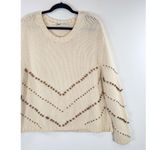 ZARA  Womens Sweater Beige Beaded Relaxed Knit Pullover Jumper Long Sleeve Medium Photo 5
