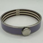 Henri Bendel  Lilac Enamel Hinged Bangle Bracelet Silver Toned Stripes Photo 0