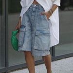 ZARA Womens Baggy Cargo Shorts Y2K 90s Grunge Hip Hop Light Wash Skater 8 NEW Photo 3