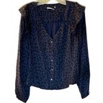 Marine layer NWOT Rory Longsleeve Ruffle Blouse in Blue Cheetah Photo 5