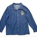 CW Classics Denim Button Down Shirt Floral embroidery Plus size 1X Blue Photo 0