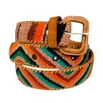 Vintage Woven Leather Belt Multicolor Southwestern Stripe Size 34 Boho Hippy EUC Orange Photo 9