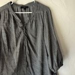 Fred David ‎ Blouse Womens 1X Gray White Polka Dot Long Sleeve Lace Up Top Plus Photo 4