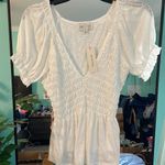 NWOT‎ Francesca's Jun & Ivy Ruched Ruffle Top | Size Small | Cottagecore Chic White Photo 0