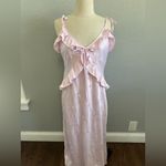 Wild Fable NWT Pink Ruffle Satin Butterfly Embroidered Maxi Dress Size Medium Photo 4