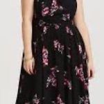 Torrid  14 black floral tie neck belted challis midi dress Photo 0