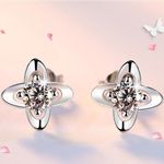 Boutique NEW 925 Sterling Silver Clover Diamond Stud Earrings Photo 12