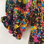 Saloni Grace Mini Dress in Golden‎ Elixir Off Shoulder Colorful Splatter Floral Black Size 2 Photo 5