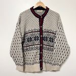 Vintage L.L. Bean Fair Isle Nordic Cardigan Sweater Wool Sie XL Women’s Winter Blue Photo 1