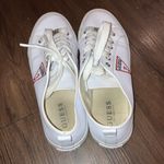 Guess  Leather Size 8.5 Catching White Red Triangle Women’s Sneakers. Preloved Photo 4