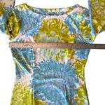 J. McLaughlin Teal and Lime Green Quarter Sleeve Ride Ruched Knee Length Dress S Photo 7