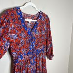 Japna  Dress L Sundress Floral Paisley Print Red Boho Preppy Cute V Neck Coquette Photo 2