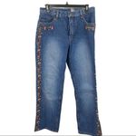 Bill Blass Vintage Flower Embroidered High Rise Blue Jeans Size 8 Petite Photo 1