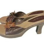 Fioni  90's Y2K Vintage, Brown Leather Floral Open Toe Heel 8.5 Photo 2