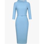 NEW MUXXN 1950s Vintage 3/4 Sleeve Elegant Collar Dress M NO BELT Blue Size M Photo 2