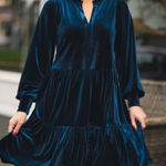 1. State NWOT  Sz L Navy Blue Boho Tier Skirt Baby Doll Holiday Cocktail Dress Photo 0