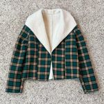 SheIn NEW  Plaid Sherpa Lined Waterfall Collar Open Jacket Green Medium Stretch Photo 8