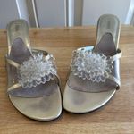 J. Renee Women's Gold & Clear Beaded Slide Wedge Sandals Size 10M Sku 2982 Photo 2