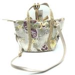Latique Shoulder Bag Crossbody Satin Floral Beige Gold Purple Zip Closure Tan Photo 0