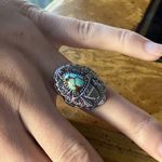 Natural Blue Moon Turquoise Sterling Silver Cowboy Ring Size 7 Photo 3